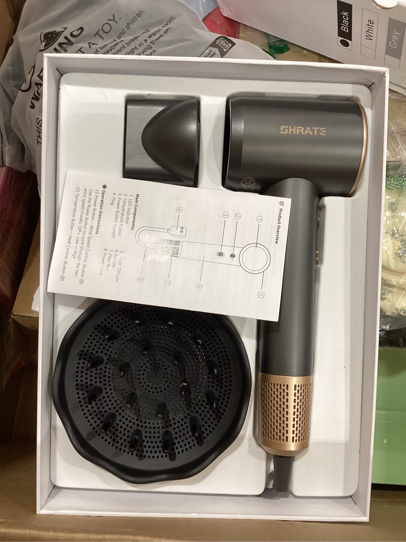 Condition photo showing Good Condition for shrate professional high speed ionic hair dryer | ultra-fast drying | 500 million negative ions | low noise | 160000 rpm | compact blow dryer with magnetic diffuser for faster drying all hair types black