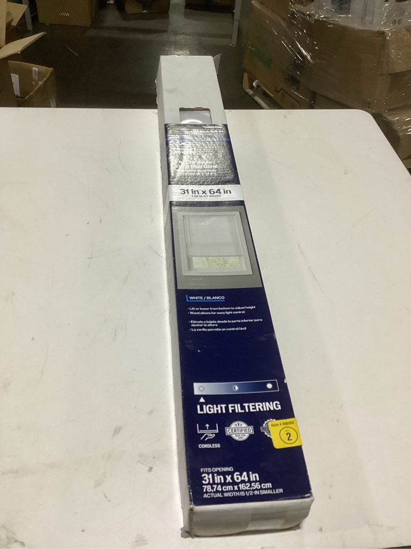 Project Source 1-in cordless Vinyl Mini Blind White Fits Opening 31in x 64 in