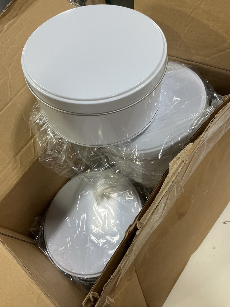 Condition photo showing Good Condition for hicarer 10 pack pure white cookie tins with lids round mini cake gift metal empty tin cookies container tin cans with lids for cakes tinplate box for storing snack chocolate baking
