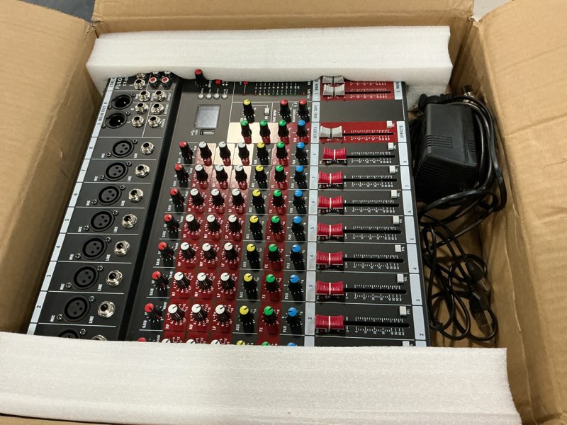 Condition photo showing Good Condition for fuluode audio mixer 8 channel, ct-80s professional sound system mixer board dj mixing console with reverb mp3 player bluetooth 48v phantom power supply usb recording for studio karaoke live music ct-80s-8 channels
