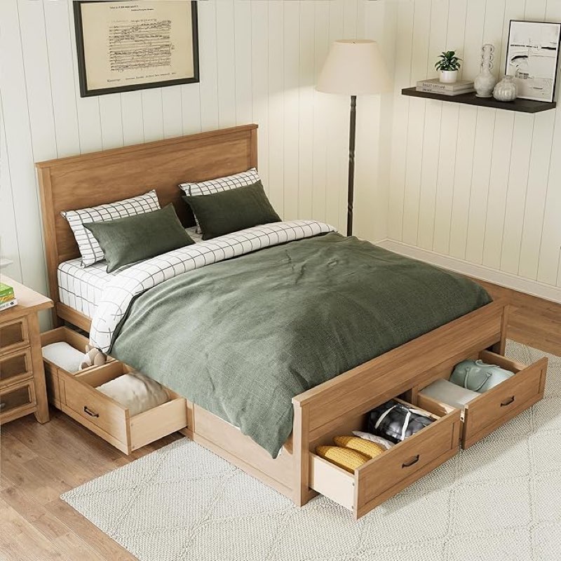 Incomplete only 1 box) Queen Bed Frame Platform with Drawers, Center Supports Included