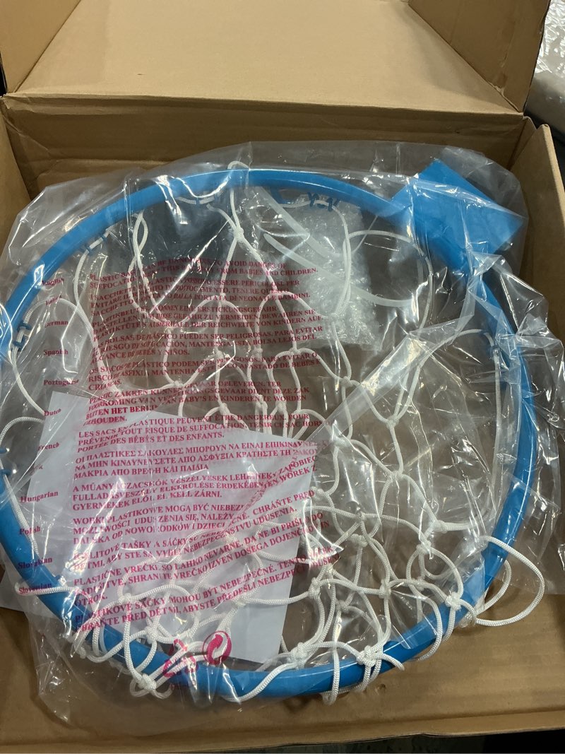 Condition photo showing New/Like New for steelway basketball rim replacement for 14/16ft trampoline, basketball hoop wall mount, basketball ring with 2pcs connect hooks indoor outdoor, part# 14 (blue)