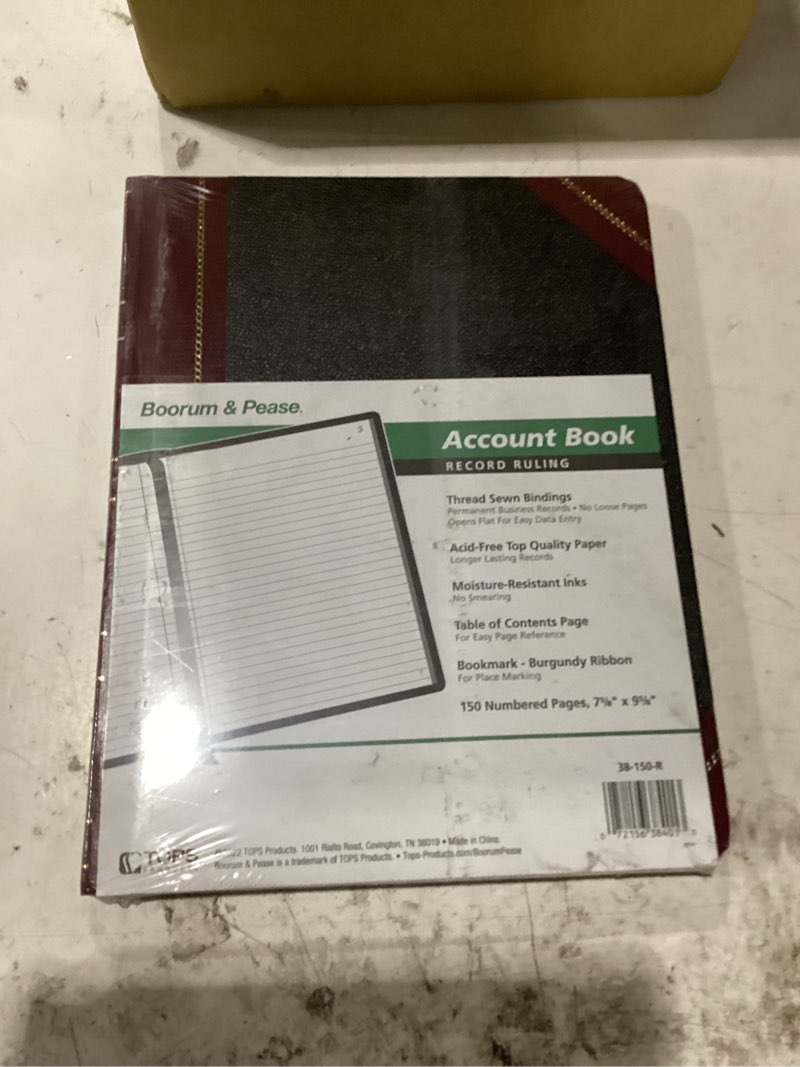 Condition photo showing New/Like New for boorum & pease 38150r record/account book, record rule, black/red, 150 pages, 9 5/8 x 7 5/8