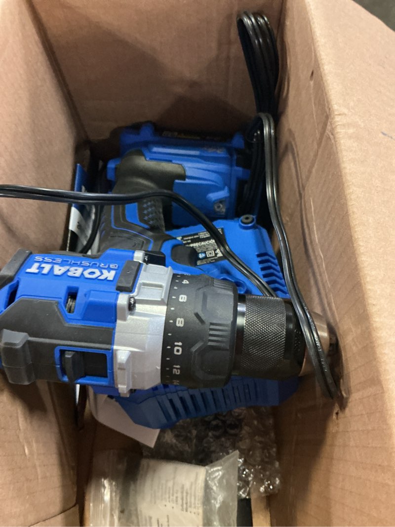 Condition photo showing As Is for kobalt 24-volt 1/2-in keyless brushless cordless drill (1-battery, charger and soft bag included)