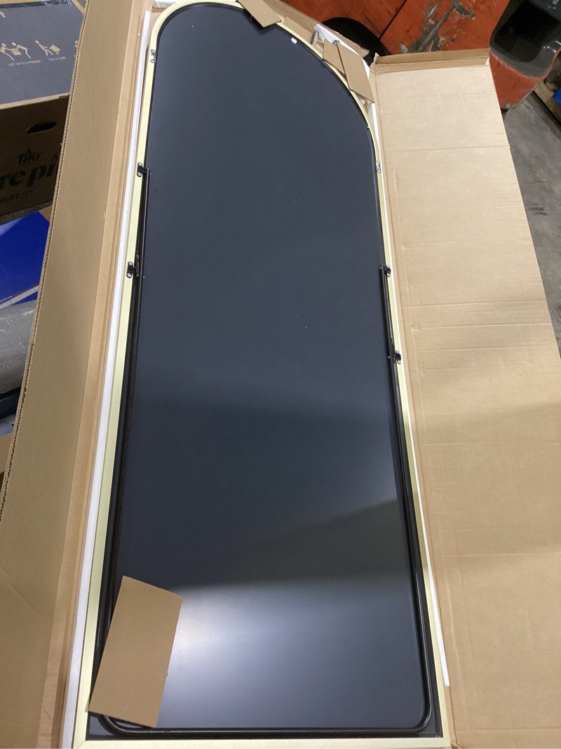 Condition photo showing Good Condition for 69"x28" full length mirror, arched full body mirror, standing hanging or leaning floor mirror for bedroom and living room, gold 69"l x 28"w gold