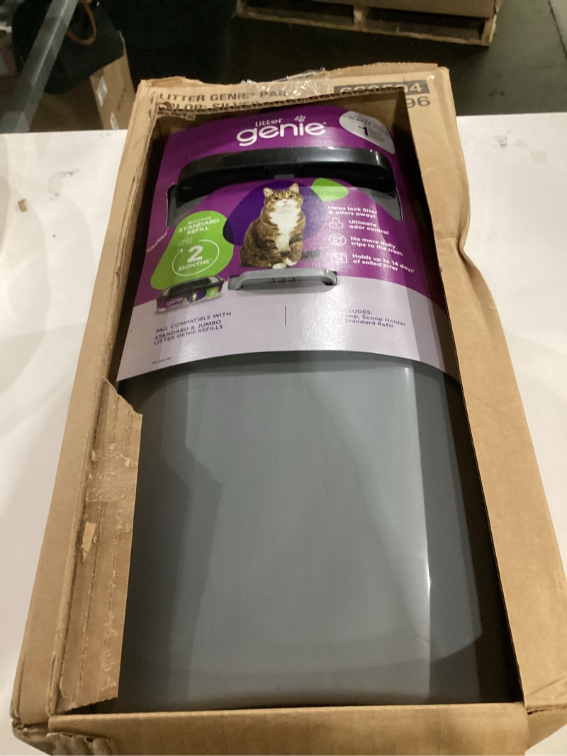 Condition photo showing Good Condition for not tested**** litter genie standard pail (silver) | cat litter box waste disposal system for odor control | includes 1 square refill bag litter genie pail - silver