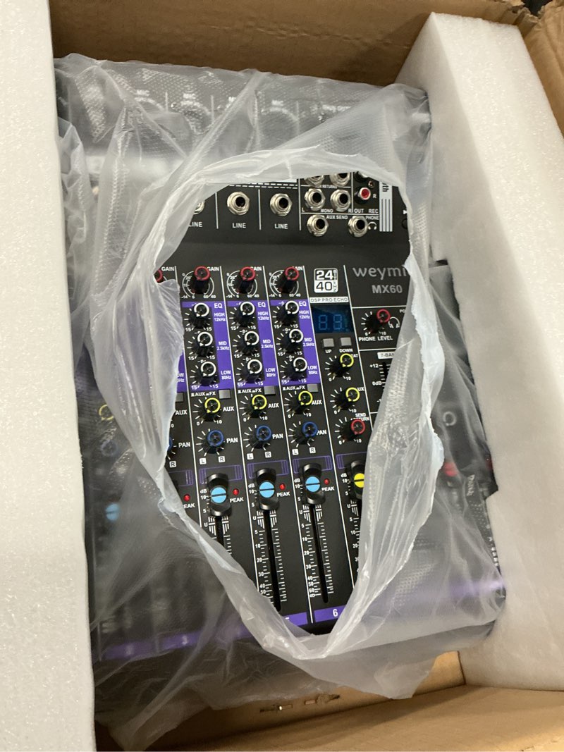 Condition photo showing Good Condition for Weymic MX-60 Professional Mixer (6-Channel) for Recording DJ Stage Karaoke/W Graphic Equalizer and DSP Effector w/USB Drive for Recording Input, XLR Microphone Jack, 48V Power, RCA Output