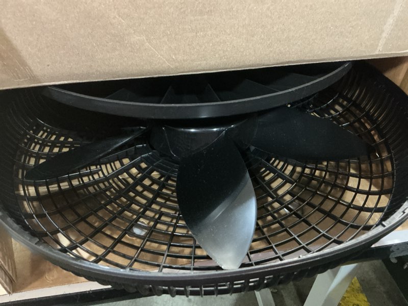 Condition photo showing As Is for lasko oscillating cyclone pedestal fan, adjustable height, timer, remote control, 3 speeds, for bedroom, living room, home office, 18", black, 1843