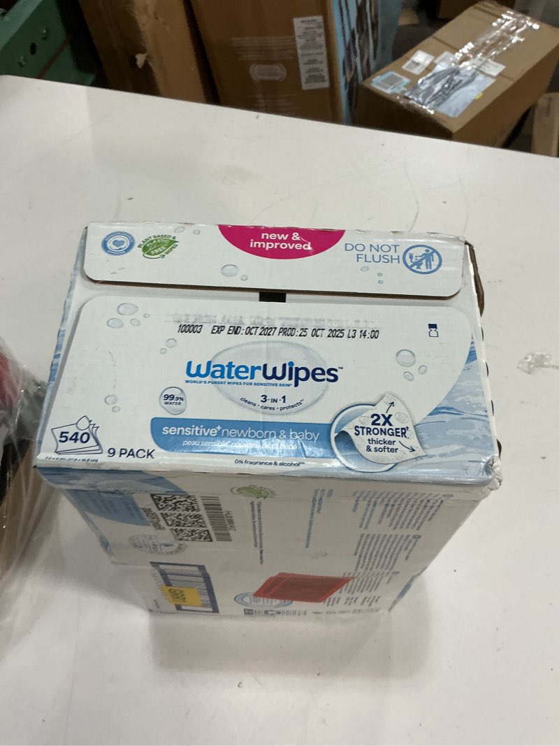 Condition photo showing New/Like New for (EXP:10/2027) WaterWipes Sensitive+ Newborn & Baby Wipes, 3-In-1 Cleans, Cares, Protects, 99.9% Water, Unscented & Hypoallergenic, 540 Count (9 Packs) 60 Count (Pack of 9)