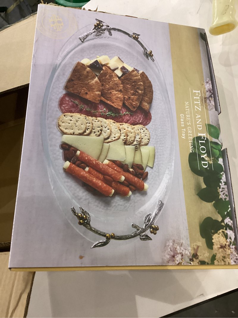 fitz and floyd nature's greeting glass serve decorative tray, 14 x 9.75 x 1.25 inch