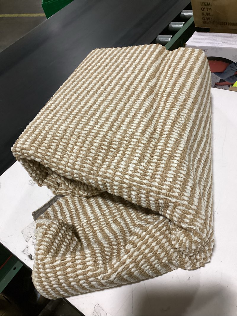 Condition photo showing As Is for frelish decor wool and jute premium handwoven chunky stripes rug - contemporary runner rug for bedroom entryway kitchen (2.5' x 8' - natural ivory) 2'6" x 8' (rectangular) natural jute wool