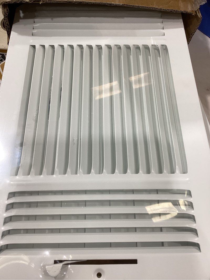 Condition photo showing Good Condition for 14 x 8 inch return air vent cover, solid steel hvac grille for wall or ceiling, white duct opening, durable return air vent cover, airflow ventilation grille for home or office