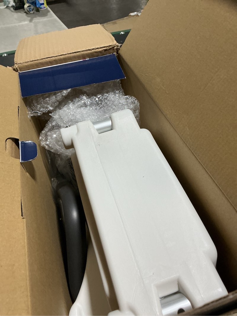 Condition photo showing As Is for drive medical 2-in-1 raised toilet seat with removable padded arms - elevated bathroom safety support - secure locking attachment - easy height assistance - durable plastic construction standard