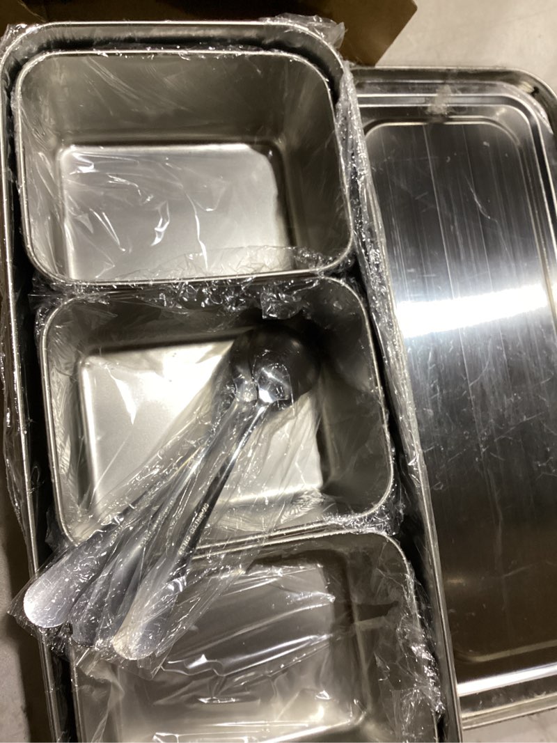 Condition photo showing Good Condition for oukens seasoning container, 3?grid stainless steel seasoning rack spice pots storage container condiment jars cruet with cover and spoon for spice salt sugar