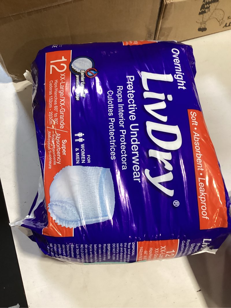 Condition photo showing Good Condition for livdry 2xl overnight adult diapers for women and men, xxl incontinence underwear, 60”-80" waist, disposable pull-on briefs, xx-large, 12 pack xx-large (12 count)