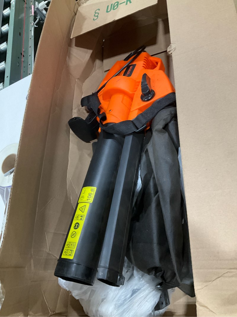 Condition photo showing As Is for hoteche 3-in-1 electric leaf vac & leaf blower 3000 watts high-speed leaf blower with shredder and 35l collection bag for patios, lawn, driveways hoteche 3-in-1 leaf blower & leaf vacuum