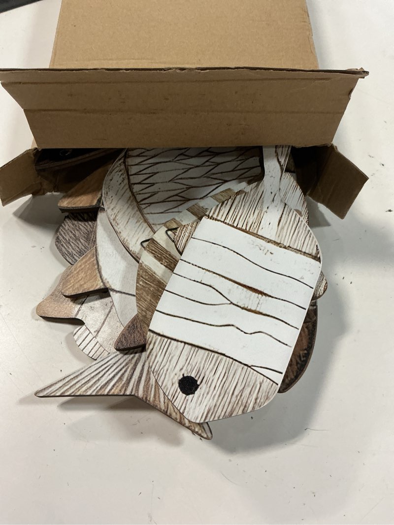 Condition photo showing Good Condition for spiareal 15 pcs wood fish nautical wall decor wooden school of fish wall art rustic hanging beach decor ocean coastal theme vintage ornaments for summer home lake house bathroom bedroom(rustic)