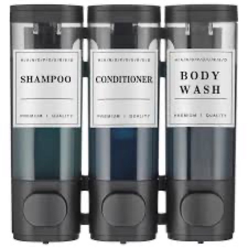 Shower Soap Dispenser, Wall Mounted No Drill Shampoo Dispenser 3 * 300Ml With Labels,(Gungray)