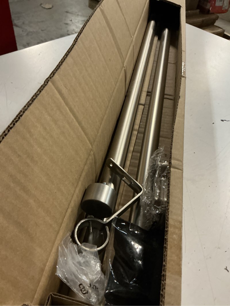 Condition photo showing Good Condition for umbra cappa curtain rod, includes 2 matching finials, brackets & hardware, 120 to 180-inches, nickel nickel 120 to 180-inch