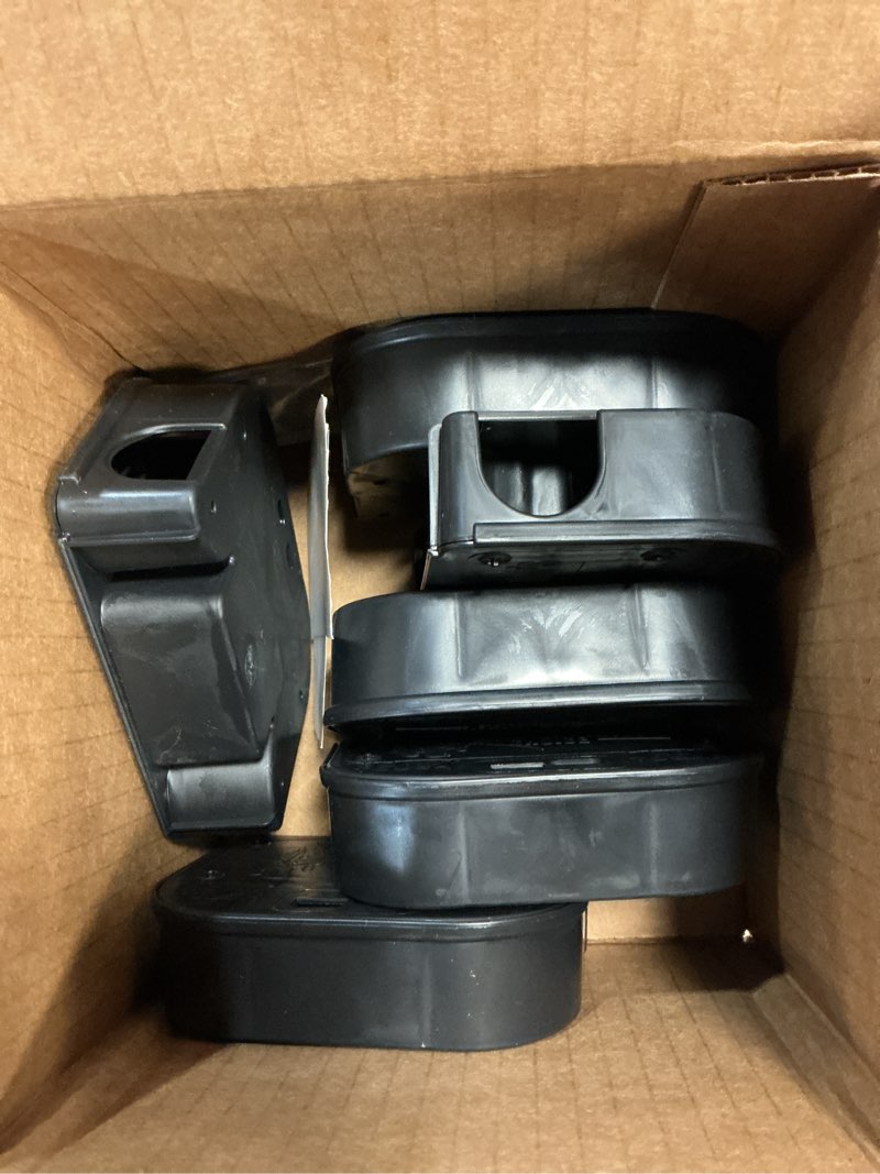 Condition photo showing New/Like New for exterminators choice mouse bait station kit - heavy-duty indoor & outdoor use - bait stations for yard - secure key-lock design - pack of 6, 1 key, black, 4.75in x 3.5in x 1.25in