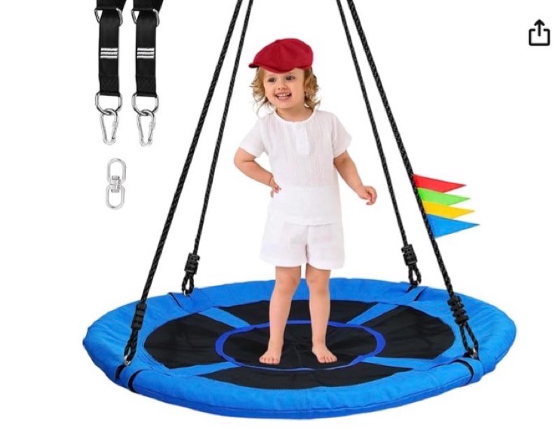 Garden Swing for Children, Maximum Capacity 320 kg, Diameter 100 cm, Round Nest Swing for Outdoor and Indoor Patio, Textilene Fabric, Round Seat (Blue)