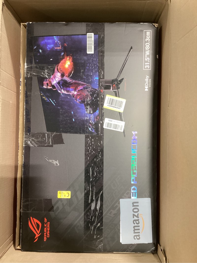 Condition photo showing As Is for ASUS - ROG Swift 32" 4K OLED 240Hz 0.03ms Gaming Monitor with FreeSync Premium Pro and HDR (DisplayPort, HDMI) - Black - Open Box - fair