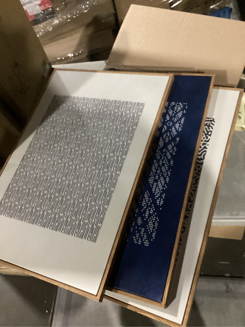 Condition photo showing New/Like New for Drsoum Blue Mid-Century Modern Framed Wall Art Minimalist Abstract Boho Wall Decor Geometric Artwork Kitchen Dining Room 11x14in Black Framed Blue Mid-Century 11" x14" x3pcs, Black Framed