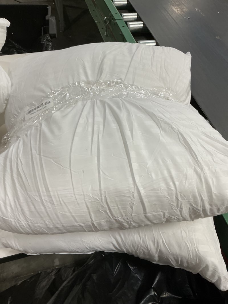 Condition photo showing As Is for okba set of 2 throw pillow inserts, hypoallergenic soft & firm cushions with 100% cotton cover, 22x22 pillows filler for side sleepers, sofa, bed and home decor, indoor quality hotel pillows 22x22 inch (pack of 2)-1cm stripe