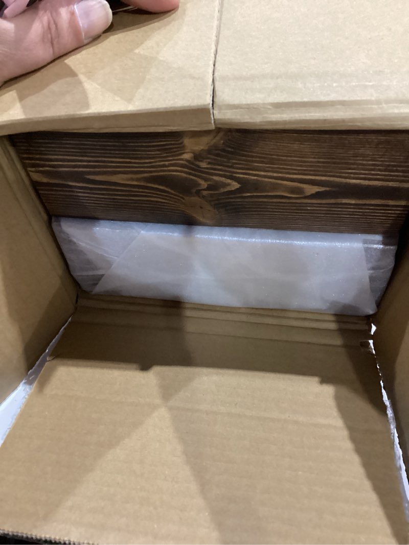 Condition photo showing As Is for 24x3x7 inch floating shelves wall mounted - set of 2 brown rustic solid wood wall shelf - heavy duty decorative fireplace mantel for living room, bedroom, bathroom, kitchen 24x3x7-hollow-2pack brown