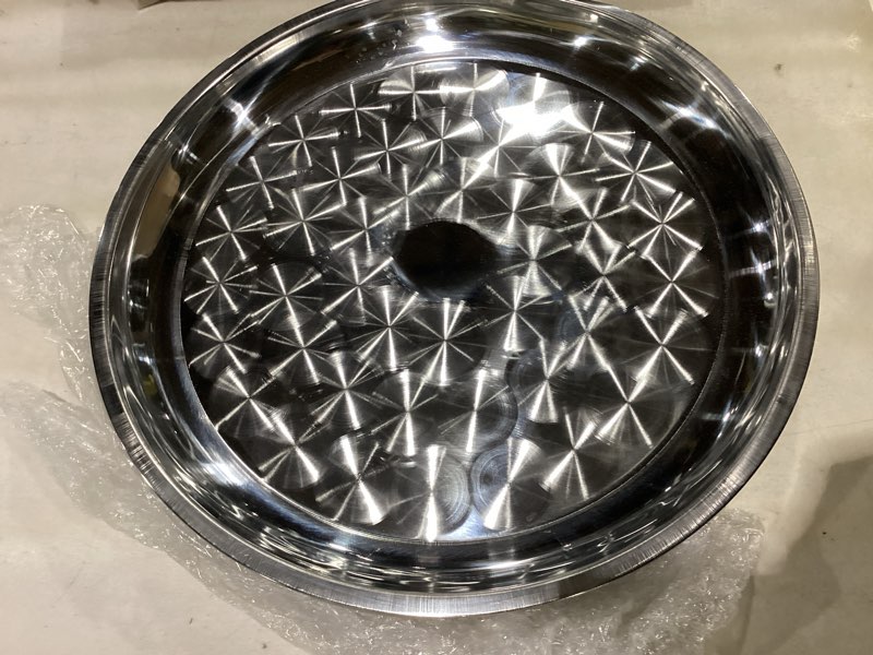 Condition photo showing Good Condition for 8 pack stainless steel round serving tray with swirl pattern bulk large round tray silver metal display serving platter for coffee party club home (12 inch) 8 12 inch