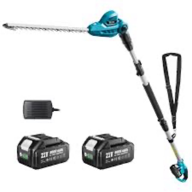 SEESII Pole & Cordless Hedge Trimmer 2-in-1: Electric Bush Trimmer with 20" Dual-Action Blade - 2 Pc