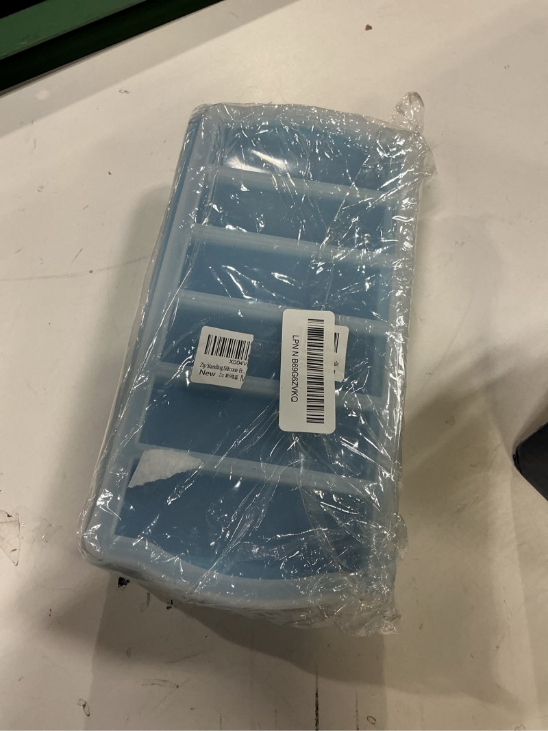 Condition photo showing New/Like New for 1/2 cup silicone freezer tray with lid - silicone freezer molds 2-pack for meal prep & freezing of various sauces and other dishes, makes 12 perfect 1/2 cup portions cubes,oven and dishwasher safe blue