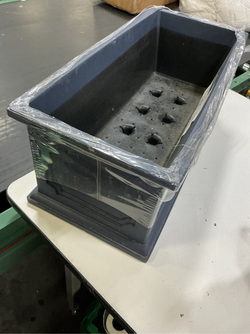 Condition photo showing Good Condition for allen + roth rectangle 20.59-in w medium blue resin contemporary/modern indoor/outdoor planter with drainage holes self watering
