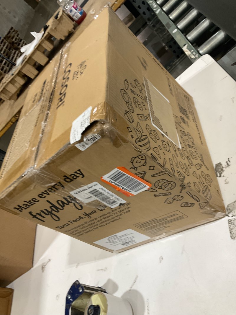 Condition photo showing As Is for cosori 9-in-1 turboblaze air fryer 6 qt, pfas-free ceramic coating, 90°–450°f, precise heating for even results, air fry, roast, bake, broil, dry, frozen, proof, reheat, keep warm, 120v, dark gray dark gray 6qt