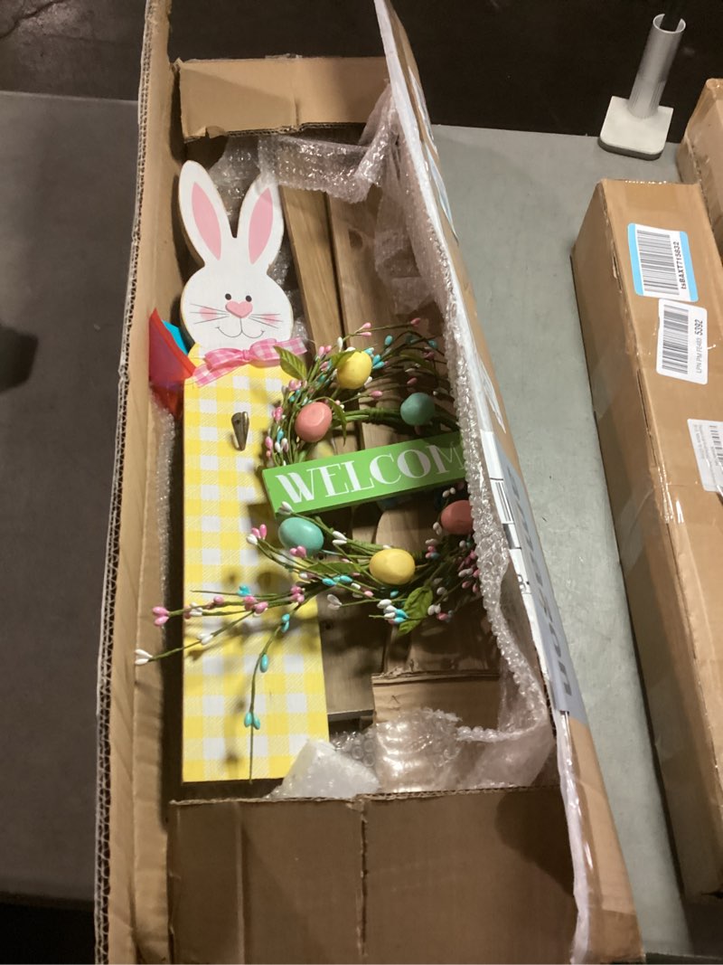 Condition photo showing Good Condition for 3 pcs easter wooden porch sign easter egg standing porch decoration rustic welcome decor for spring holiday outdoor party lawn garden yard entryway 12", 16", 21" simple