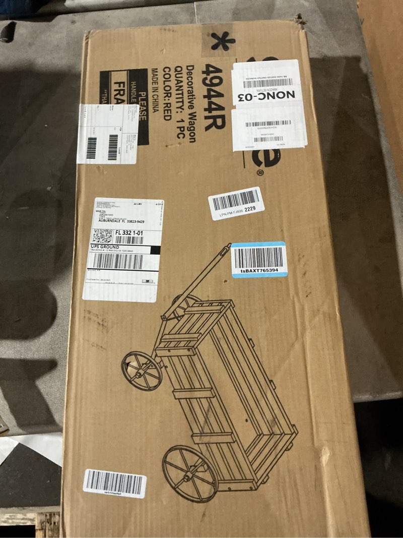 Condition photo showing Good Condition for Shine Company Decorative Buckboard Wagon Garden Planter, Wooden Wagon Yard Décor for Outdoor Plants, Red