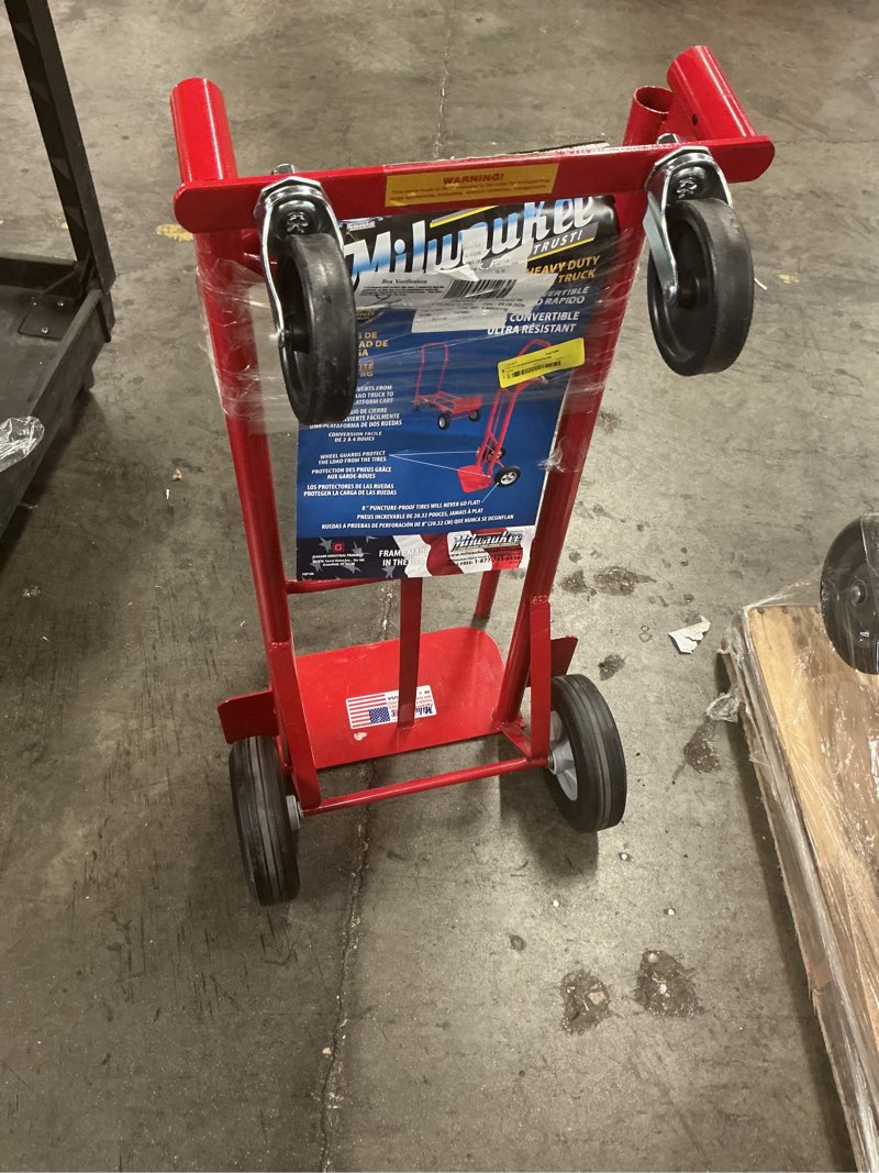 Condition photo showing As Is for milwaukee 600 lb. capacity 2-in-1 convertible hand truck
