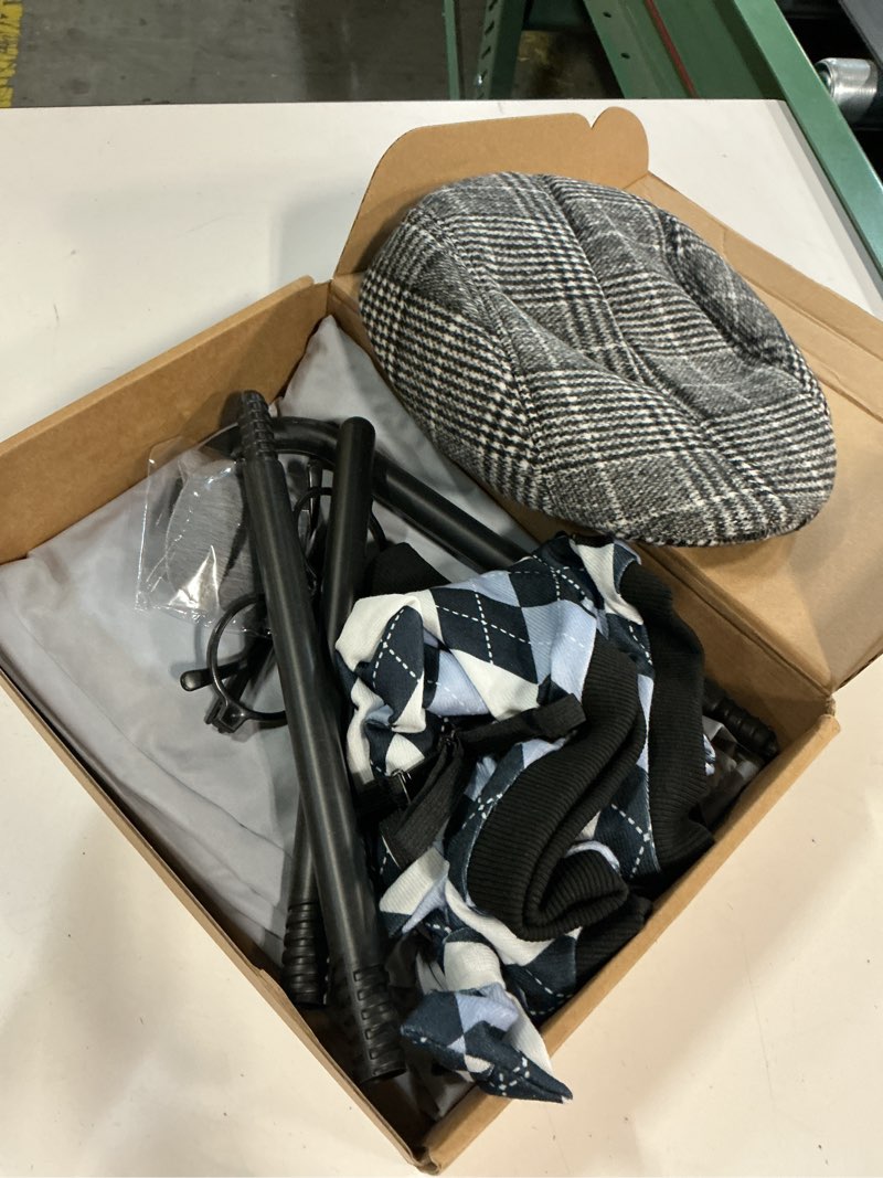 Condition photo showing New/Like New for Liitrsh 8 Pcs Old Man Costume for Kids Grandpa Costume 100 Days of School Halloween Vest and Pants for Boys Blue Grey Plaid 11-13 Years