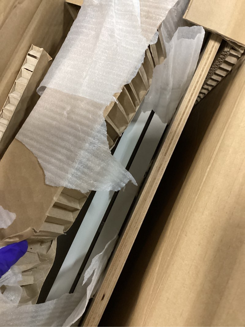 Condition photo showing As Is for leyton 36 in. w x 24 in. d x 34.5 in. h ready to assemble plywood slim shaker sink base kitchen cabinet in antique white