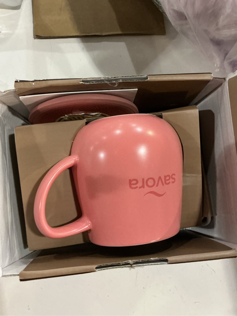 Condition photo showing Good Condition for 12oz Heated Coffee Mug | Barista’s Choice | Exclusive Wireless IntelliHeat Pad | Temperature Control Maintains 135°F | Hand-Crafted Ceramic Mug & Lid | Great for Tea Drinkers | Backed for Life - Pink