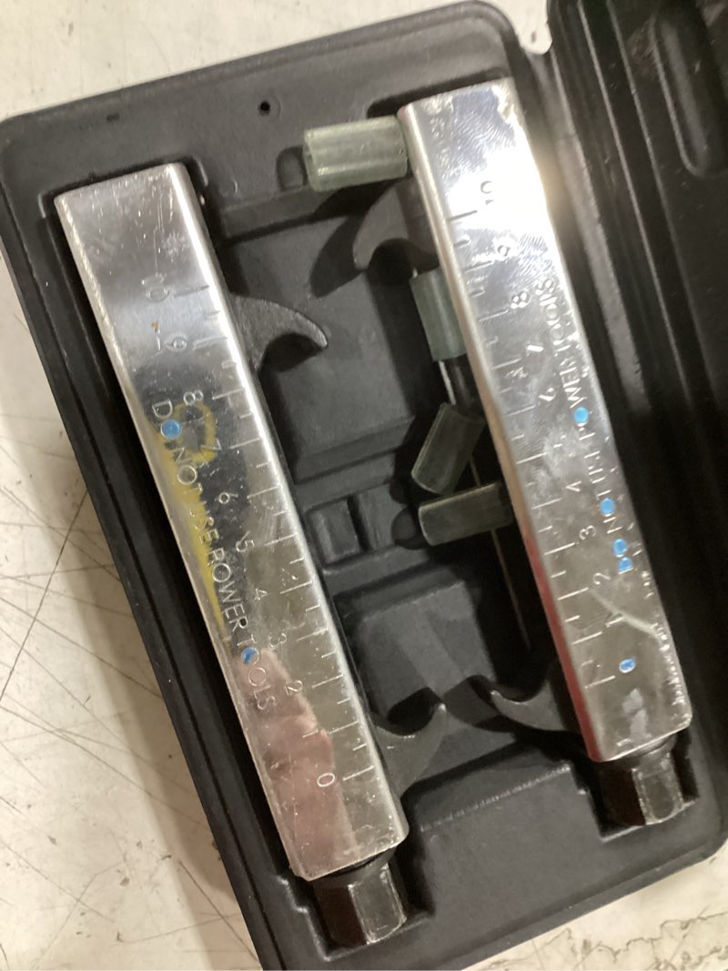 Condition photo showing Good Condition for tusk motorcycle shock spring compressor tool set, chromoly steel hooks with stainless steel body, 17mm wrench or 3/8 ratchet drive, pair with storage case