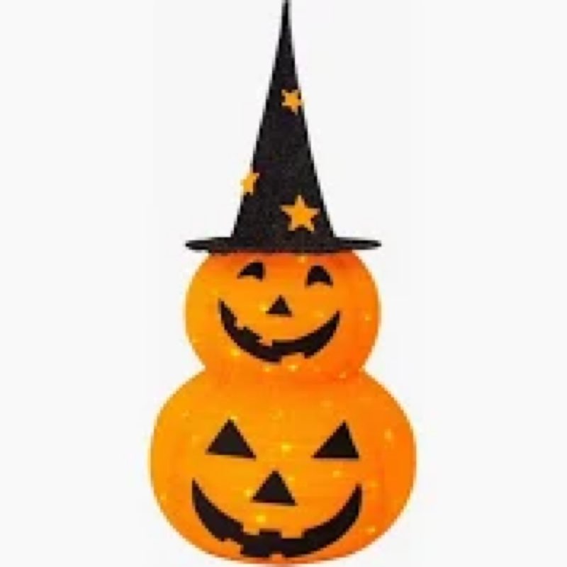 FUNPENY 3FT Halloween Collapsible Pumpkin Decorations, Pre-Lit Light Up 50 LED Pumpkin with Star Hat 8 Lighted Mode, Pop Up Jack-o-Lantern with Metal Stand for Indoor Outdoor Yard Holiday Decor