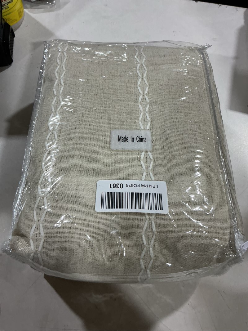 Condition photo showing Good Condition for boho blackout curtains 2 panels 84 inch for living room bedroom, beige linen texture farmhouse curtains with tassels and cotton embroidery vintage rustic western rod pocket beige 52"w x 84"l (pack of 2)