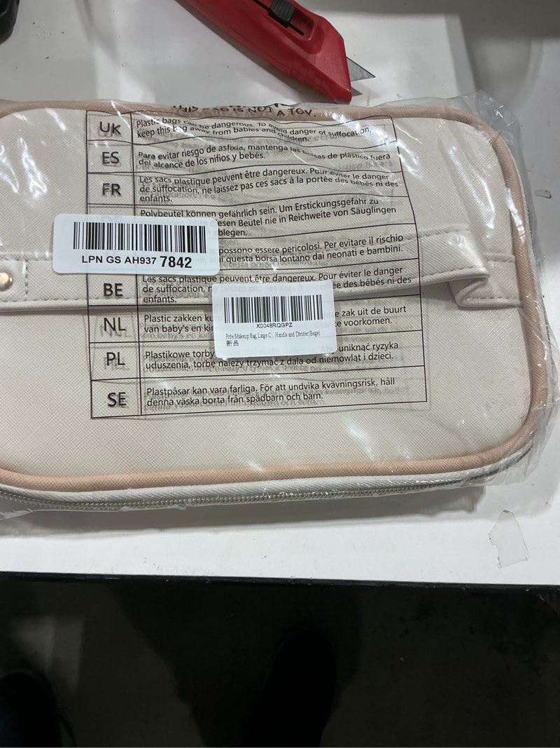 Condition photo showing Good Condition for prite makeup bag, large capacity portable travel cosmetic bag, waterproof makeup organizer for women with handle and divider (001 beige)