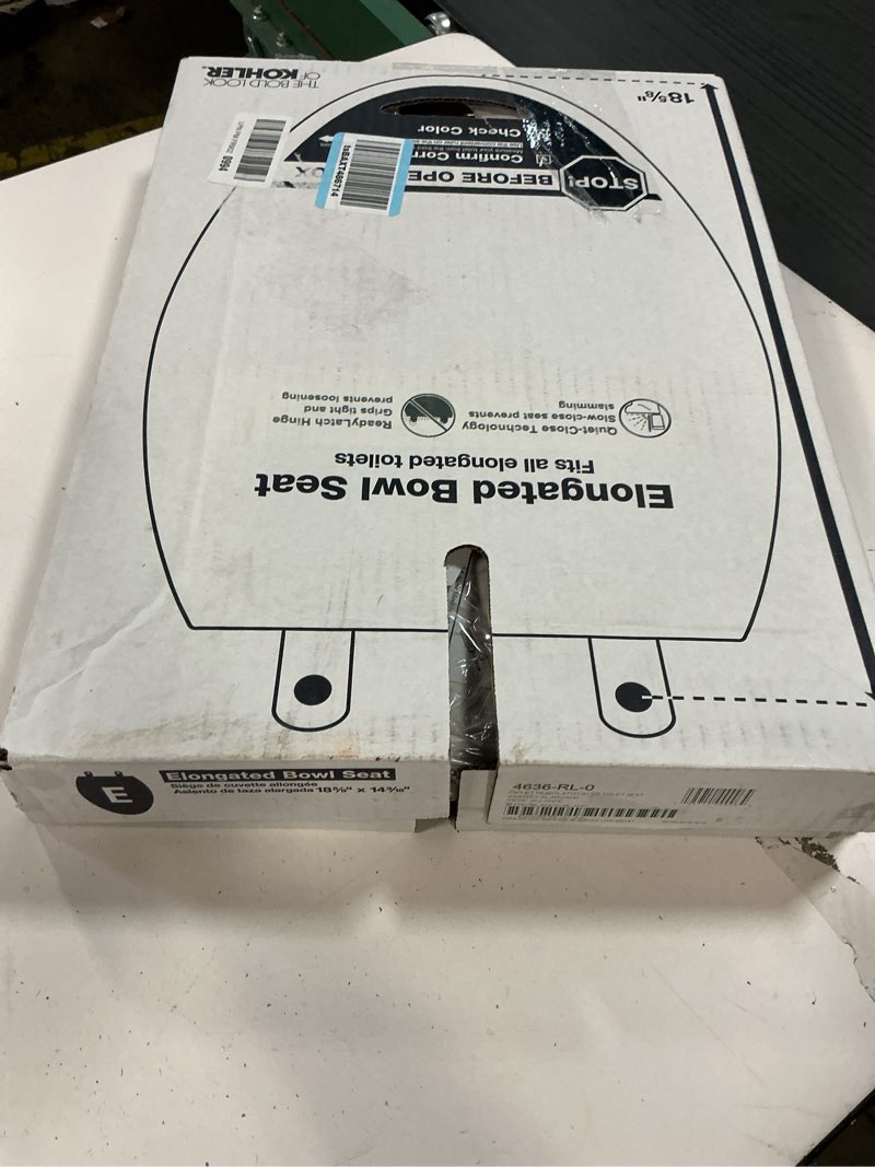 Condition photo showing New/Like New for KOHLER 4636-RL-0 Cachet ReadyLatch Elongated Toilet Seat Slow Close, Soft Close Toilet Seat Quiet Lid, Contoured Grip-Tight Bumpers Installation Hardware, Apartment Essentials, White White Elongated Ready Latch