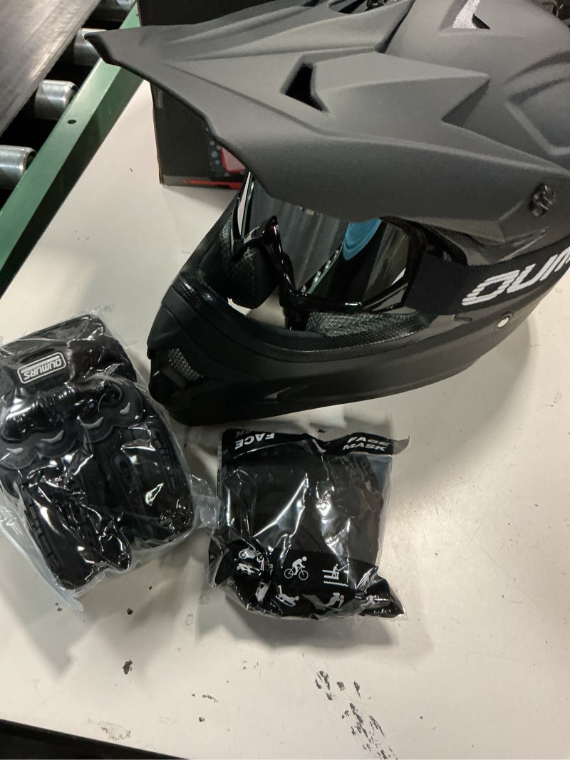 Condition photo showing Good Condition for (size:l)oumurs adult atv dirt bike helmet with goggles gloves & mask quick release buckle adjustable sun visor motorcycle adult helmet off-road motocross downhill moped mx for unisex-adult matte black large