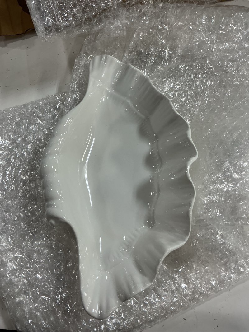 Condition photo showing Good Condition for foldtier seashell ceramic jewelry dish – floral/ocean style trinket tray, small catchall bowl for earrings necklace key, decorative elegant ring dish for vanity bedroom bathroom home decor gift