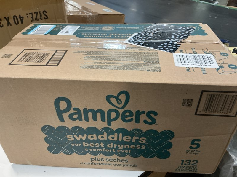 Condition photo showing New/Like New for pampers swaddlers diapers, size 5 (20-37 lbs), 132 count, absorbent, keeps baby dry and comfortable, skin safe disposable baby diaper (packaging may vary) size 5 132