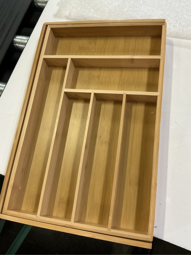 Condition photo showing Good Condition for silverware organizer large, magnetic connected expandable 13 slots silverware drawer organizer from 21 to 37.4 inches, adjustable flatware and cutlery holder, bamboo utensil tray for kitchen natural 13 slots natural