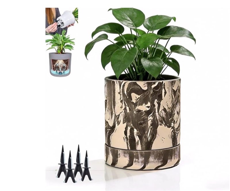 GreenShip 13.7? Self-Watering Cylinder Planter Pot with Saucer & Plugged Drainage Hole – Dual Use: S